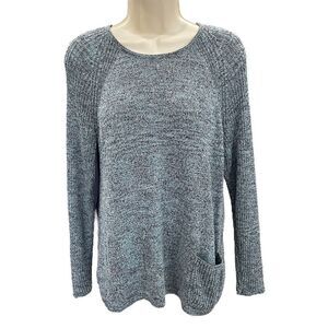 J. Jill Purejill Turquoise Blue Green Gray Marled Linen Blend Crewneck Sweater M